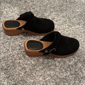 Black Suede Clogs by